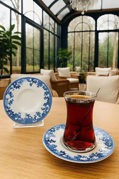 Davet 12 Parça Çay Seti 0644 - 12 Parça Çay Seti - 6 Porselen Tabak 6 Cam Bardak