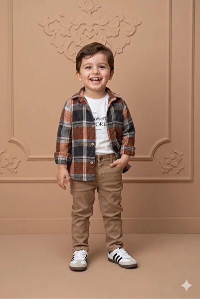 Bontino Erkek Çocuk Kolu Ayarlanabilir Gömlekli, Baskılı Tişörtlü ve Cepli Pa...