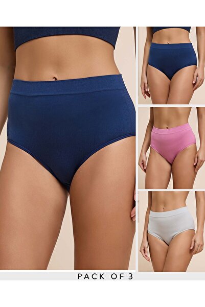 R&B عبوة من 3 سراويل داخلية كاملة مضلعة بدون خياطة