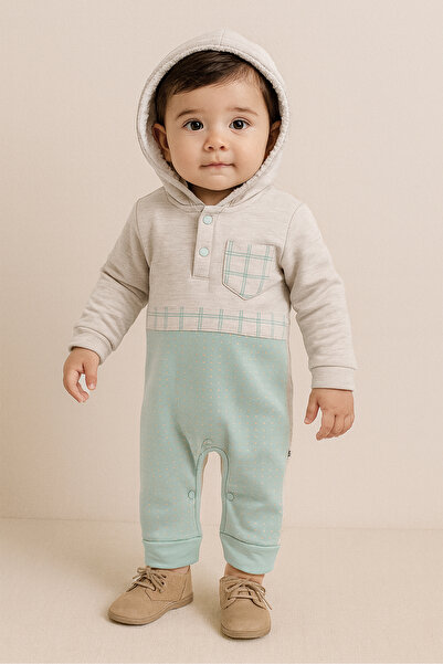 Lilo Co رومبير بغطاء رأس بغطاء رأس وتفاصيل مربعة – بيج/نعناعي