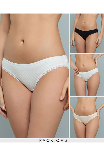 R&B Women'S White 3 Pack Ribbed Bikini Briefs