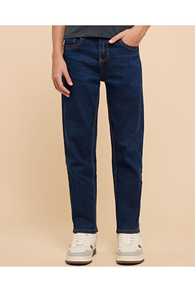 R&B بنطلون جينز باهت بقصة مستقيمة مع إغلاق بأزرار