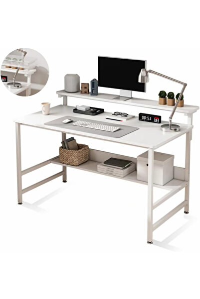 Bojasmiial مكتب دراسة مع حامل، طاولة كتابة، طاولة كمبيوتر مع رف كتب، 110 × 45 × 75 سم