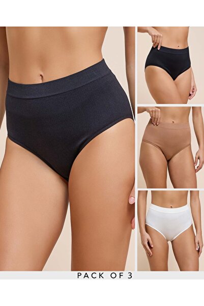 R&B عبوة من 3 سراويل داخلية كاملة مضلعة بدون خياطة