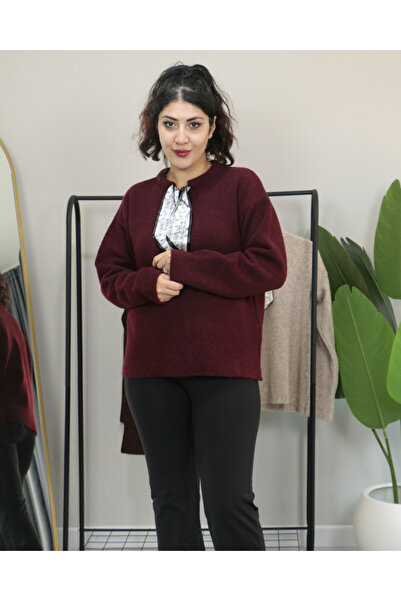 Femella Women Fashion Pulover tricotat de iarnă cu detaliu eșarfă la guler