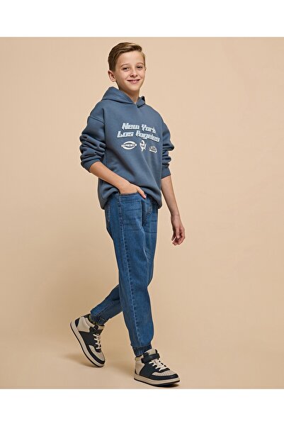 R&B بنطال جينز رياضي مغسول بخصر برباط