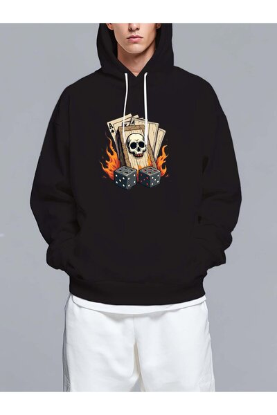 MIXSNOW سويت شيرت بغطاء رأس مطبوع قصة فضفاضة جمجمة - تصميم عصري مريح