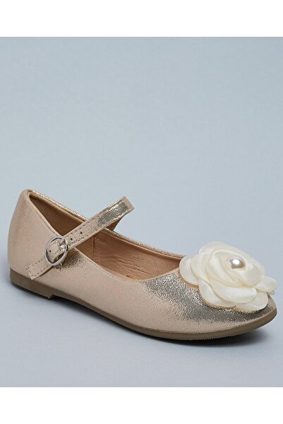 R&B Girl'S Gold Rose Appliqued Mary Jane Shoes