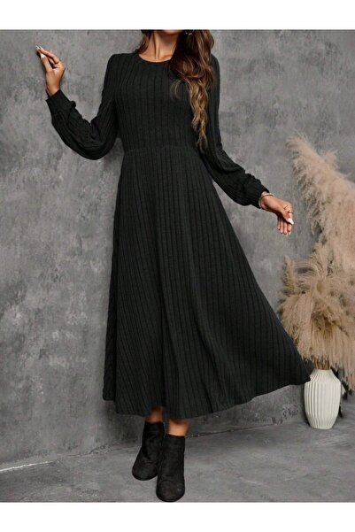 buğrahayalin Women's Long Sleeve Round Neck Kiloş Long Fleece-Lined Ribbed Kn...