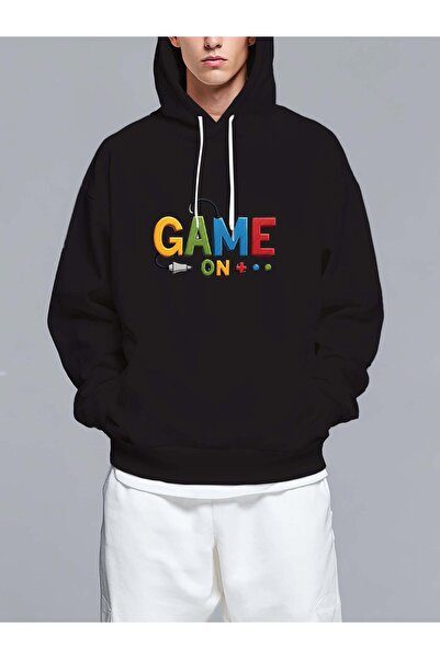 MIXSNOW سويت شيرت بغطاء رأس مطبوع قصة فضفاضة : "حان وقت اللعب" - أسلوب عصري مريح