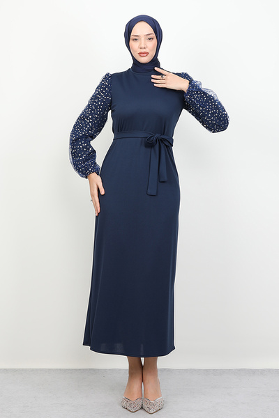 Lamia Giyim Kol Detay Yıldız Elbise Lacivert