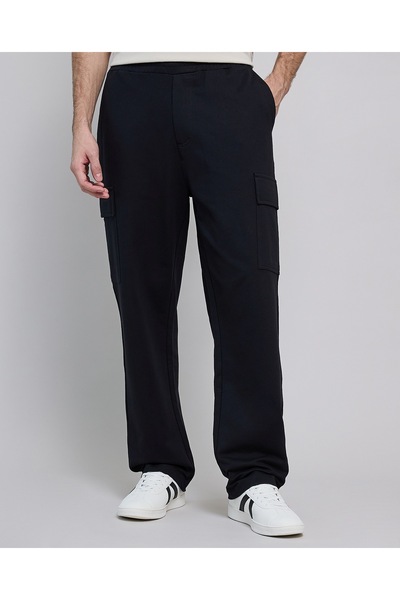 R&B Solid Cargo Pants With Elastic Waist