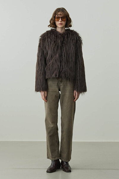 Fahhar Short Fur Coat Brown