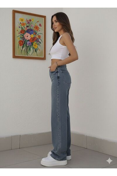 NWC Leon material elastic Pantaloni casual pentru femei, albastru de zăpadă m...