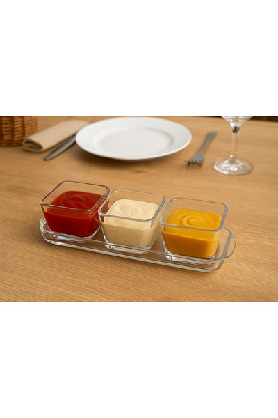 COCEM Glass 3-Piece Sauce Bowl Set Square Design – Presentation Bowl Serving Bowl