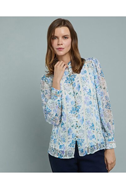 R&B Printed Top With High Neck And Puff Sleeves
