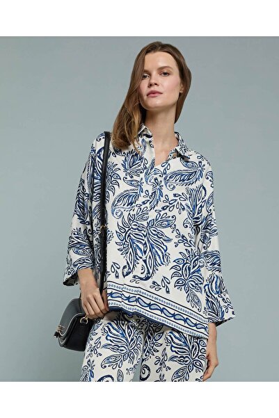 R&B Patterned Shirt With Classic Collar And 3/4 Sleeves