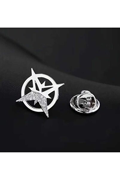 sarıyer silver Kutup Yıldızı Zirkon Taşlı İşleme Kuzey Yıldızı Şık Stil Çelik Rozet Yaka İğnesi Bir Adet Çelik Broş