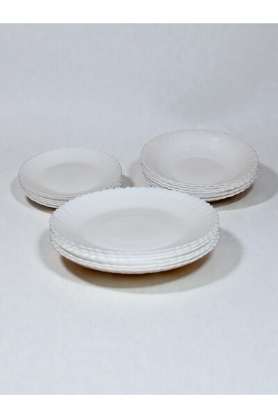 WDA طقم عشاء أوبال 18 قطعة - طقم أطباق بيضاء لستة أشخاص | متين وأنيق