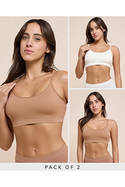 R&B 2 Pack Ribbed Padded Sports Bra