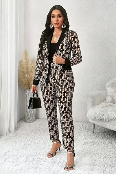 Mossta Patterned Diving Jacket Blouse Pants 3-Piece Set - Patterned