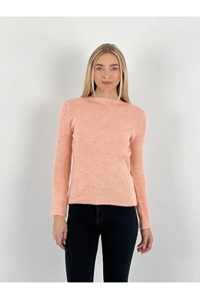 Miss Poem Women's Winter Crew Neck Corded Fabric Powder Knitwear Sweater
