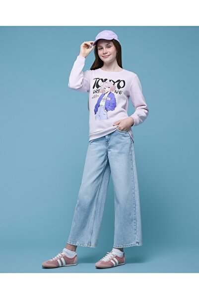 R&B سويت شيرت مطبوع برقبة دائرية وأكمام طويلة