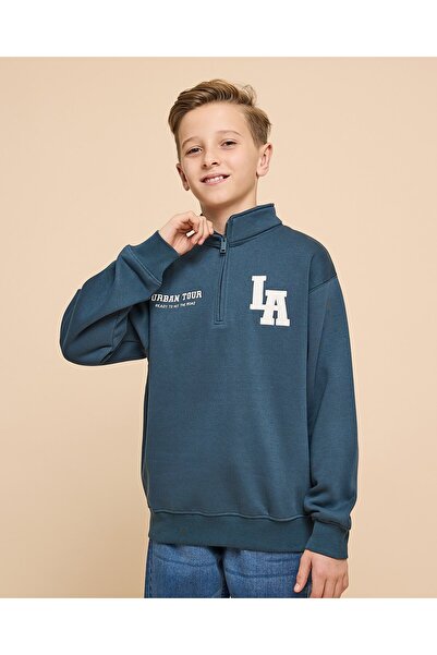 R&B Printed Sweatshirt With High Neck And Long Sleeves