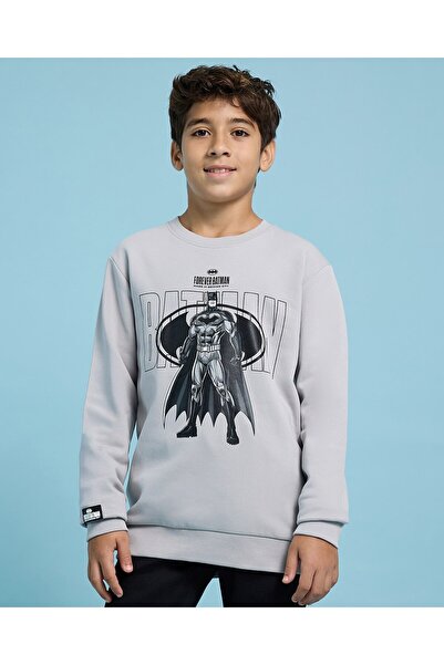 R&B سويت شيرت مطبوع باتمان بياقة دائرية وأكمام طويلة