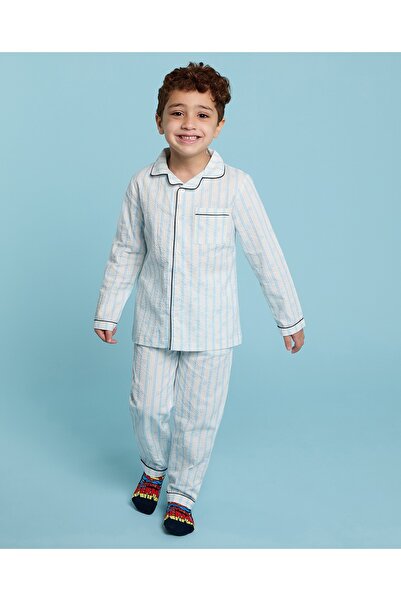 R&B طقم بيجاما مخطط باللون العاجي للأولاد