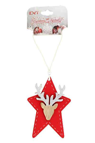 LUDIRO Wooden Christmas Tree Decoration, with Reindeer Figurine, on Star Shaped Textile Support, 22 Cm