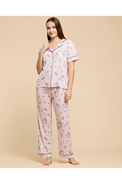 R&B طقم بيجاما نسائي مطبوع اللون الليلكي