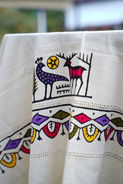 Komana Art El Baskı Desenli %100 Pamuk Masa Örtüsü – Tokat Taş Baskı Motifli,...