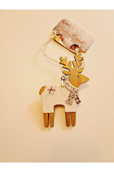 LUDIRO Wooden Christmas Decoration, Reindeer Figurine, 13x8 cm, White