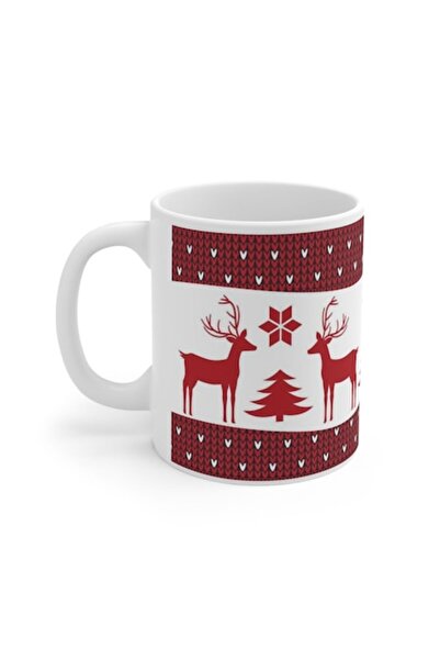 stickerino Cană ceramică cu motive de reni de Crăciun, albă, 380 ml