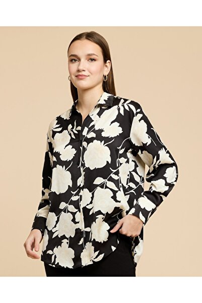 R&B Printed Satin Shirt With Classic Collar And Long Sleeves