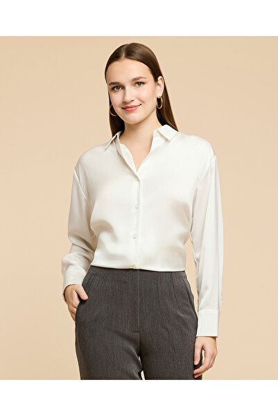 R&B Solid Satin Shirt With Classic Collar And Long Sleeves