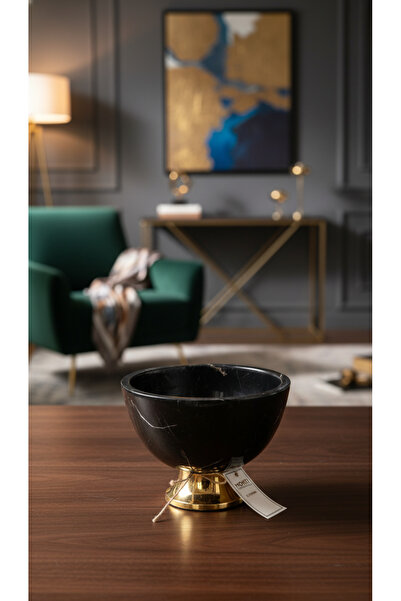 Montdekor Handmade Marble Stone Bronze Patterned Bowl (20X20X20 cm)