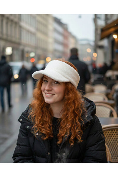 la_hatun Plush Cream Color Visor Hat Elastic Imported Product