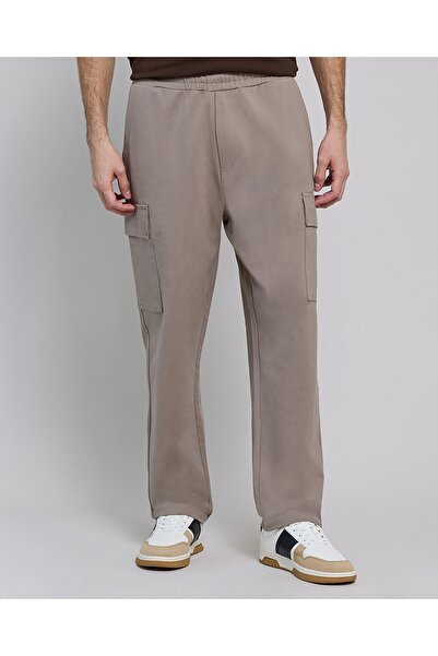 R&B Solid Cargo Pants With Elastic Waist