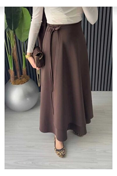 ECK MODA تنورة نسائية من قماش السكوبا برباط جانبي قماش قابل للتمدد بخصر مرن ومرن