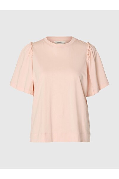 SELECTED T-Shirt Gerüschtes Baumwoll