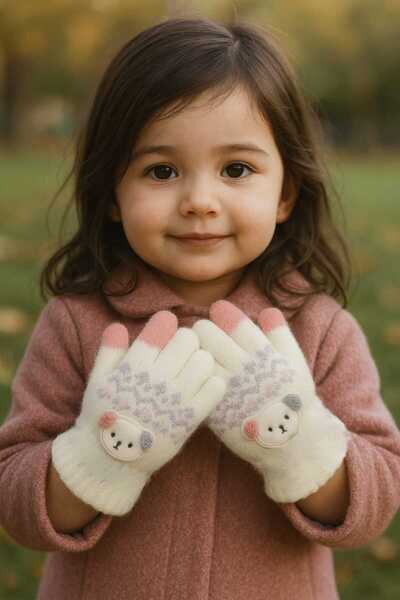 gigigiyim Ayıcık Detaylı Örme Kız Çocuk Eldiven