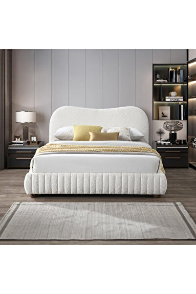 Abdo1996 Bouclé Upholstered Bed - Beige