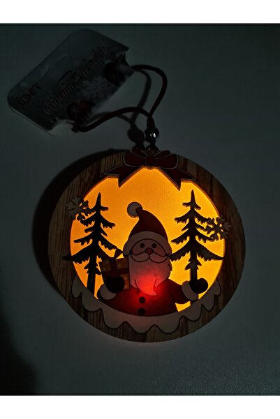 LUDIRO Wooden Christmas Tree Decoration, Round, Luminous, with Santa Claus Figurine, 20x2 cm, Multicolor