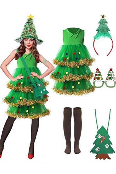 NO BRAND زينة شجرة عيد الميلاد للنساء البالغات، زي حفلة عيد الميلاد، زي عرض ا...