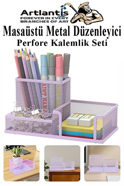 Artlantis Masaüstü Metal Kalemlik Seti 3 lü Kombo 1 Paket Fileli Perfore Past...