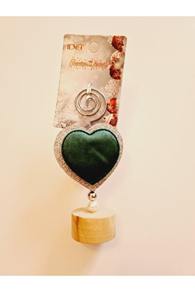 LUDIRO Christmas Decoration Wooden Photo Holder, Heart Shape, 11 cm, Silver Green