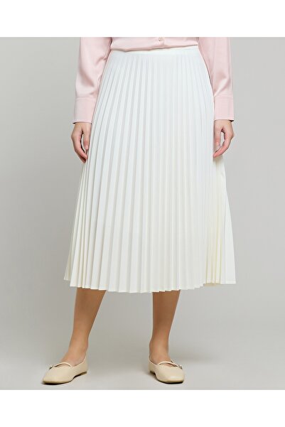 R&B Pleated Midi Skirt With Elastic Waist