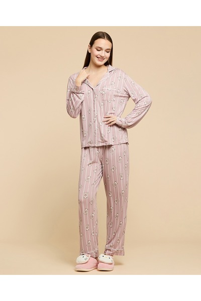 R&B Women'S Pink Printed Pyjama Set